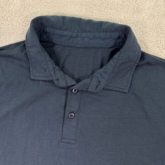 Lululemon Polo Shirt Athletic Fit Training Short Sleeve Top Mens Medium Blue EUC - Picture 1 of 6